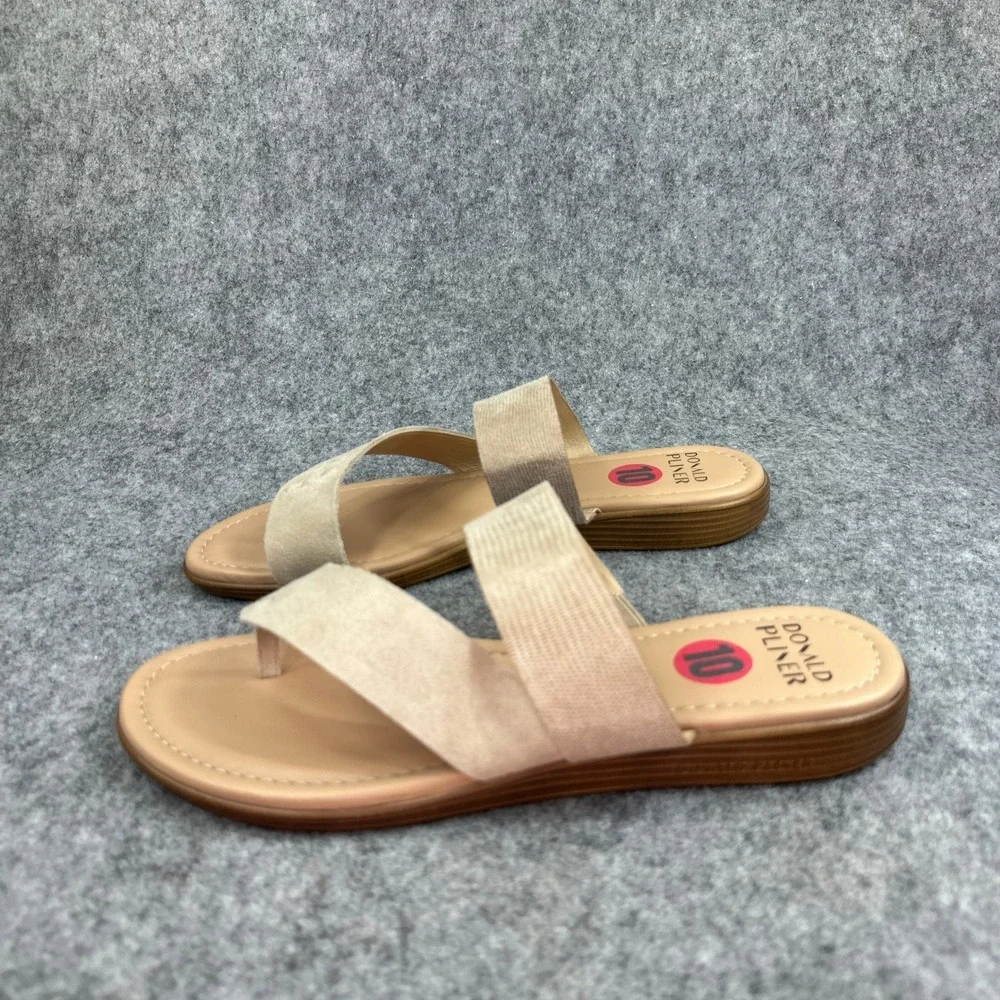 Donald Pliner Galena Womens 10M Sand Suede Elastic Thong Slide Sandals Beige Low